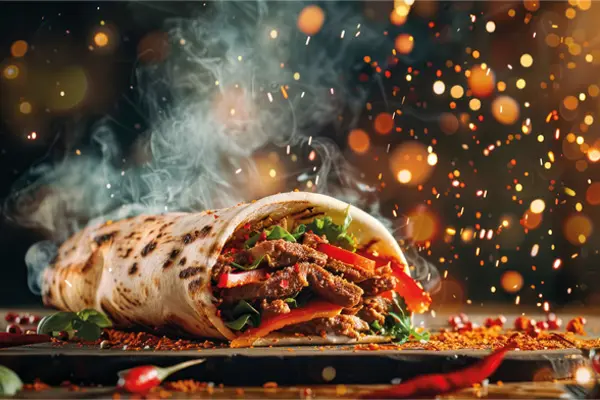 Photo galette Kebab avec effet de boule de feu